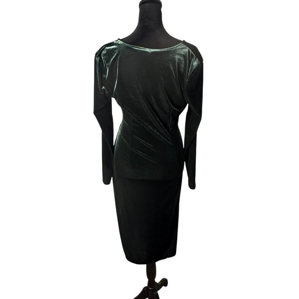 Banana Republic Velvet Wrap Dress Womens XS Green Long Sleeve Stretch Ruched - Picture 4 of 10